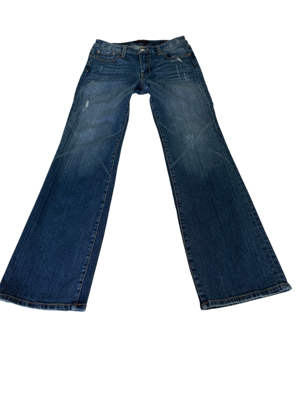 Seven7 Jeans Women’s Size 6 Medium Wash Flare Leg Denim Gold Embroidered Pockets